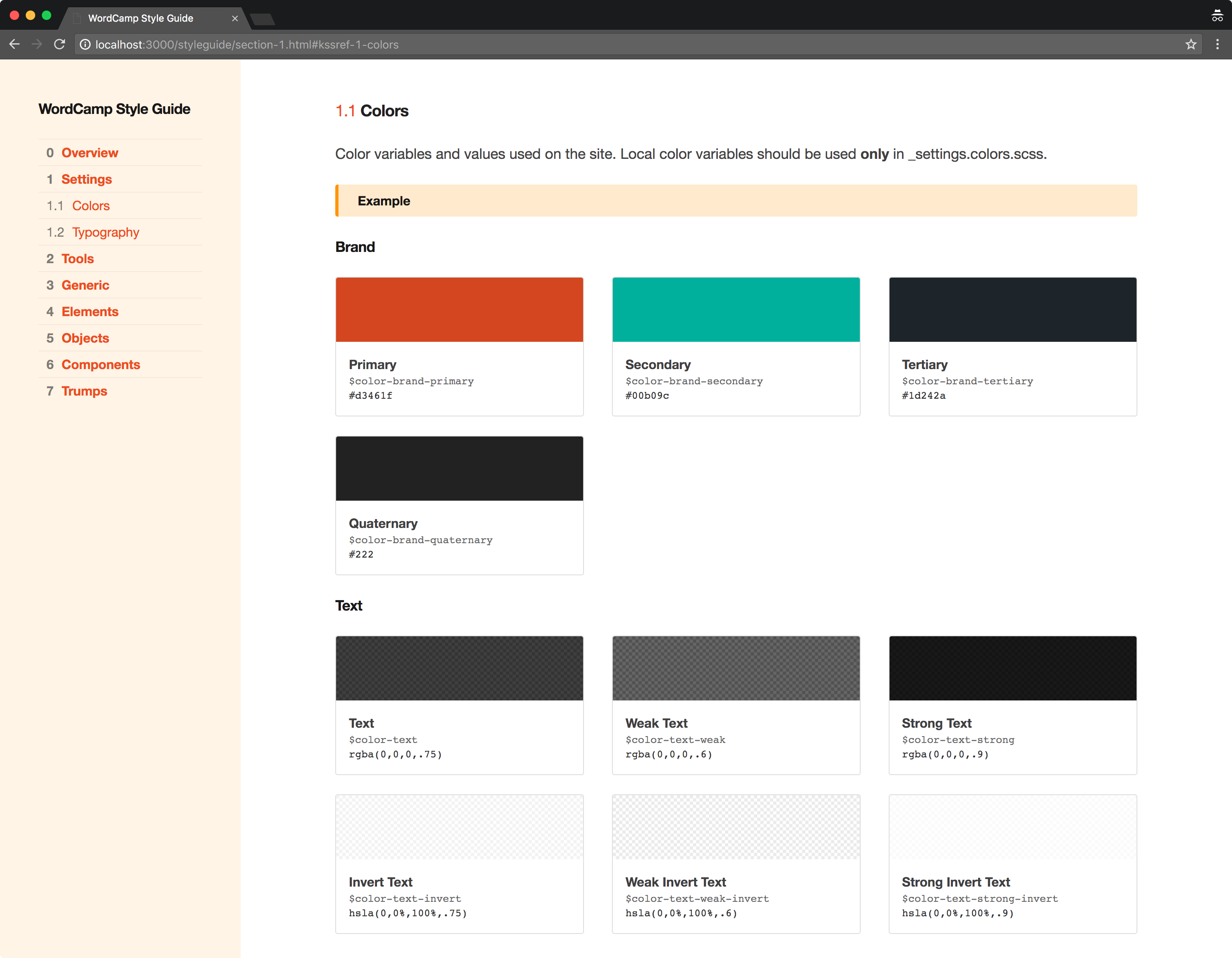 Style guide created with KSS methodology: Color panel